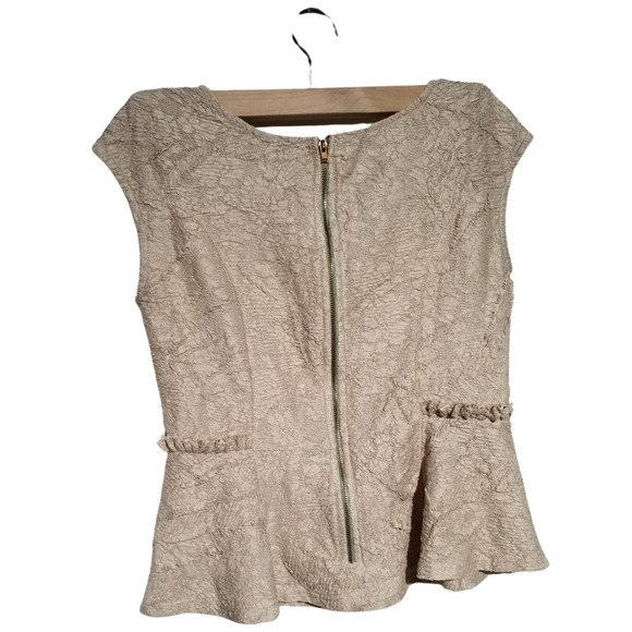 Zara W&B Collection Lace Peplum Top Beige Back Zip Size Medium - Picture 3 of 5